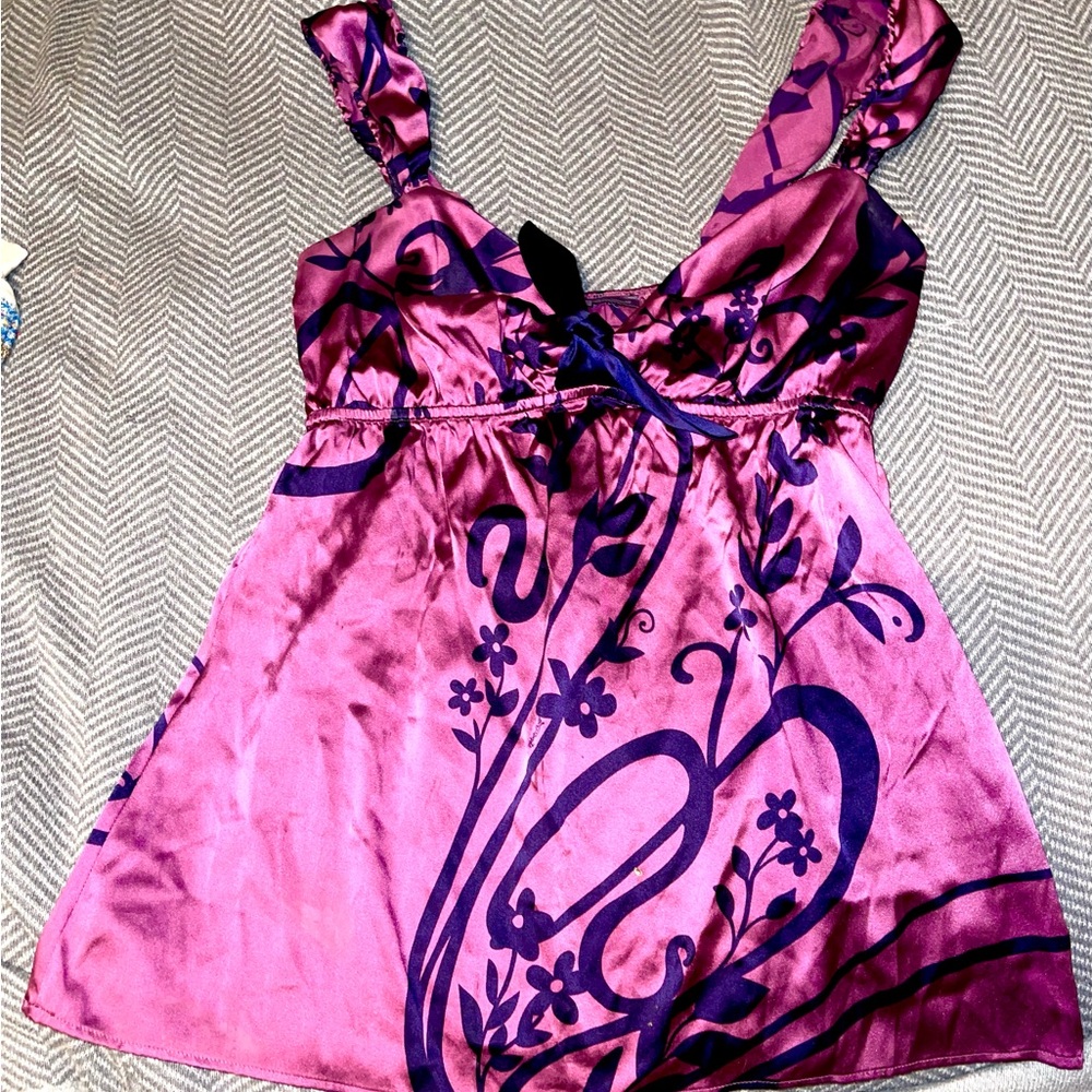 Hail Bob VINTAGE Y2K 100% silk top berry cherry navy pink purple